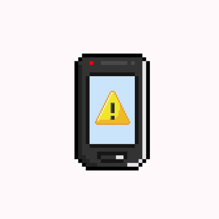 black phone with triangle sign in pixel art styleのイラスト素材