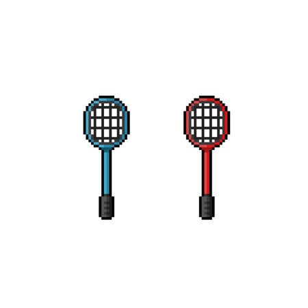 red and blue racket in pixel art styleのイラスト素材
