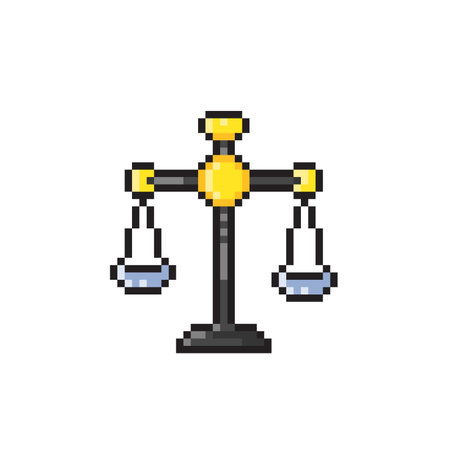 Simple pixel art illustration of scales of justice isolated on white background.のイラスト素材