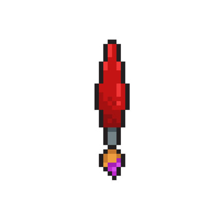 Pixel art red paint brush isolated on white background. 8 bit vector illustrationのイラスト素材