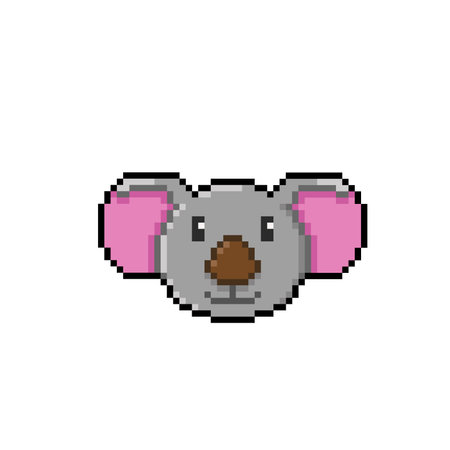 pixel art koala head vector illustrationのイラスト素材