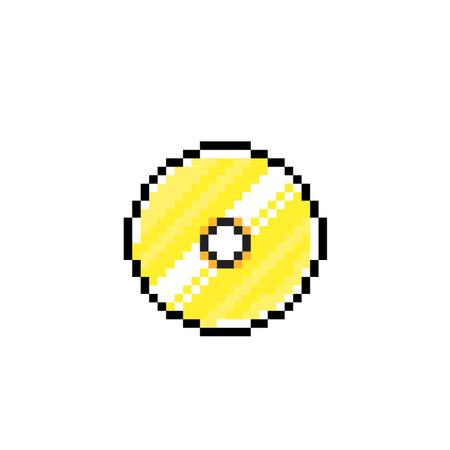 Vector pixelated yellow compact disc isolated on white background. 8 bit icon.のイラスト素材