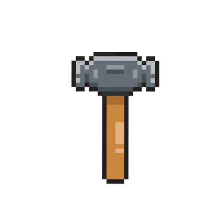 Pixel art hammer isolated on white background. Pixel art icon. Vector illustration.のイラスト素材