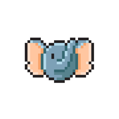 pixel art of cute elephant head on a white background, vector illustrationのイラスト素材