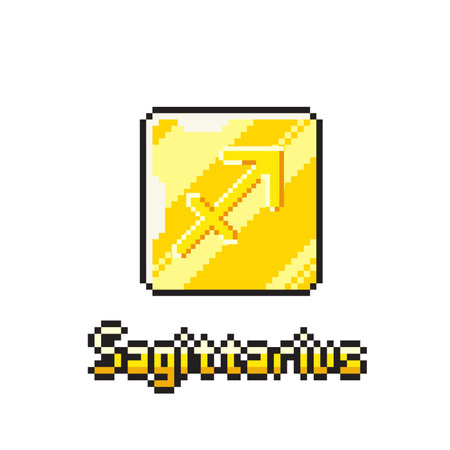 sagittarius golden token in pixel art styleのイラスト素材