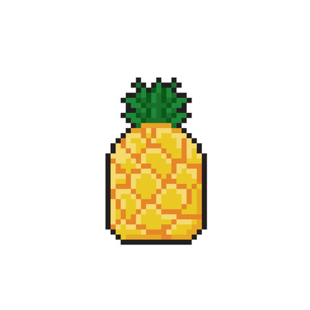 Pixel art pineapple isolated on white background. Vector illustration in 8 bit style.のイラスト素材