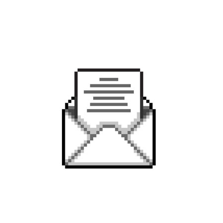 Mail icon in pixel art style. Email vector illustration on white isolated background.のイラスト素材
