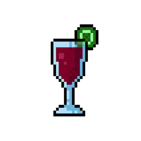 pixel art wine glass with lime isolated on white background, vector illustrationのイラスト素材