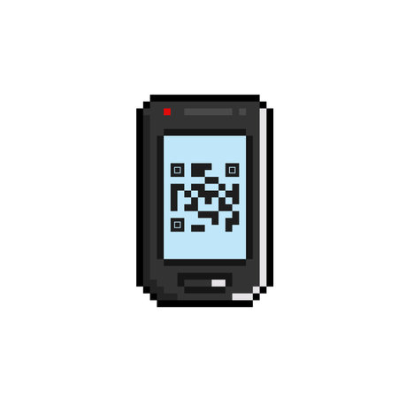 QR code on mobile phone pixel art icon. Vector illustration.のイラスト素材