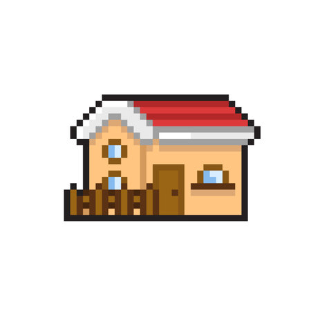 Pixel art house. Isolated vector illustration on a white background.のイラスト素材