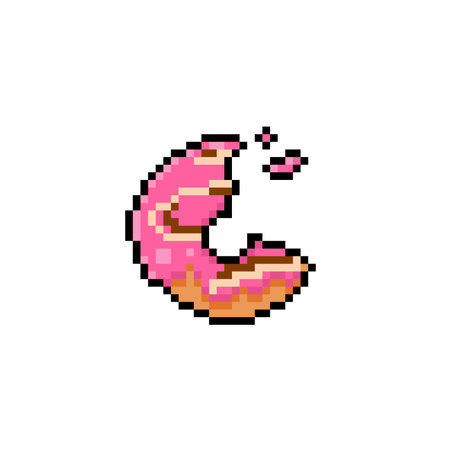 Pixel art donut. Vector illustration isolated on a white background.のイラスト素材