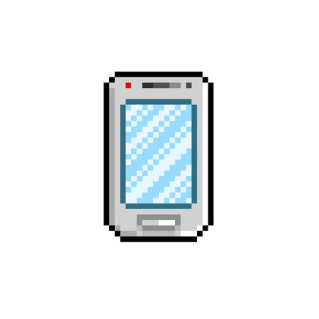 Pixel art mobile phone isolated on white background. Pixelated vector illustration.のイラスト素材