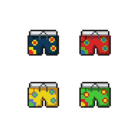 Set of pixel art shorts. Vector illustration on a white background.のイラスト素材