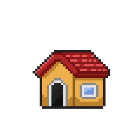 Pixel art house isolated on white background. 8 bit vector illustration.のイラスト素材