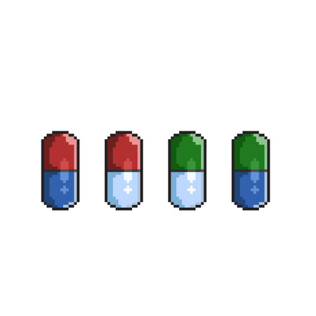 Set of pixel art pills. Vector illustration on white background. Isolated.のイラスト素材