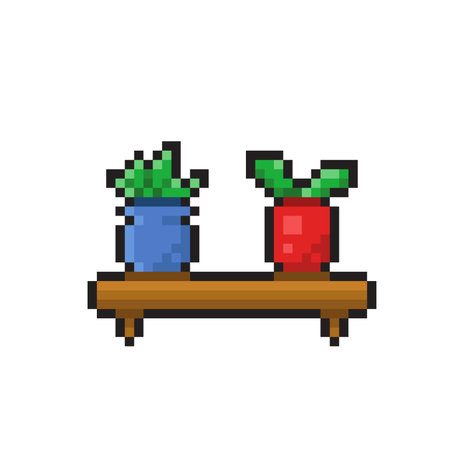 pixel art plant on shelf vector illustration isolated on white background graphic designのイラスト素材