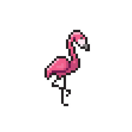 Pixel art flamingo. Vector illustration isolated on a white background.のイラスト素材