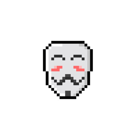 Pixel art illustration of a sad mask isolated on white background. Vector pixel art illustration.のイラスト素材