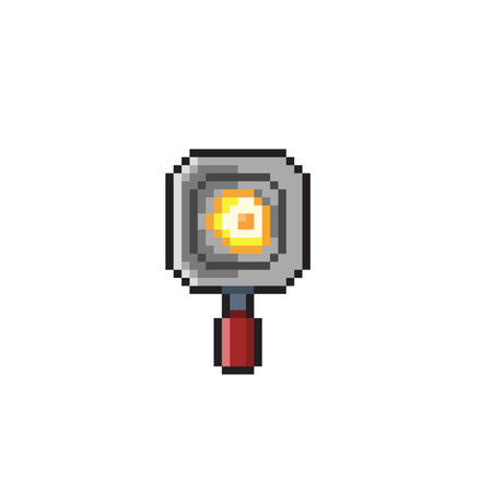 pixel art fried egg in frying pan isolated on white background, pixel art vector illustrationのイラスト素材