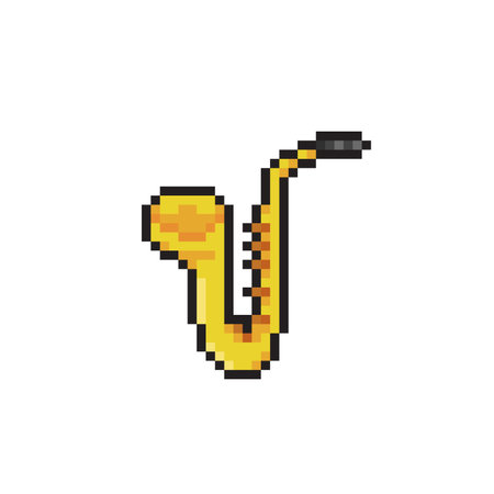 Pixel art saxophone. Vector illustration. Isolated on white background.のイラスト素材