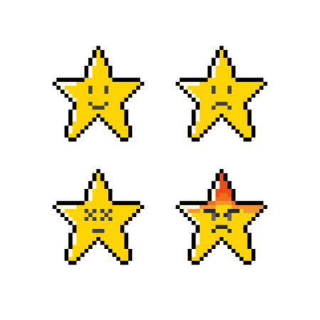 Set of pixel art star icons isolated on white background. Vector illustration.のイラスト素材