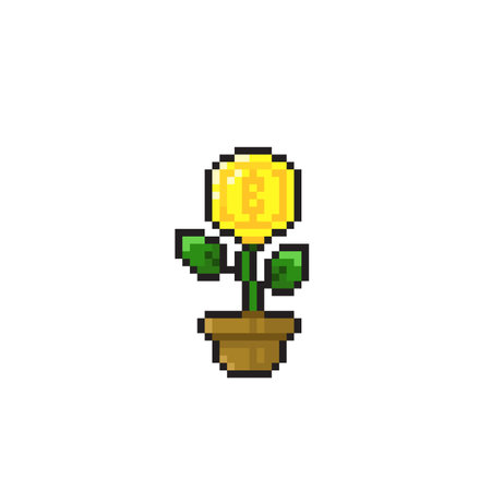 Flower pixel art. 8 bit flower. Pixel art vector illustrationのイラスト素材