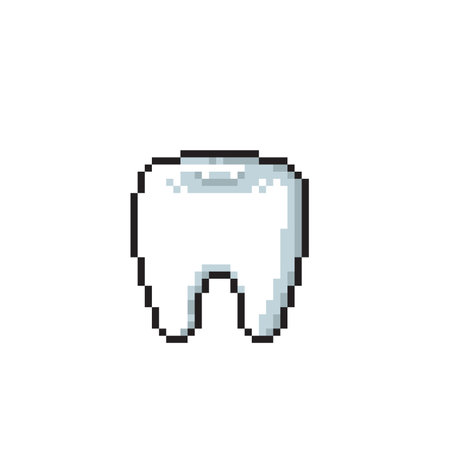 Pixel art tooth icon. Pixel art tooth icon isolated on white backgroundのイラスト素材