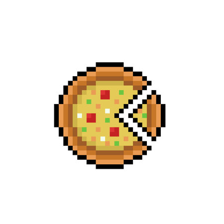 Pixel art pizza isolated on white background. Vector illustration. Eps 10のイラスト素材