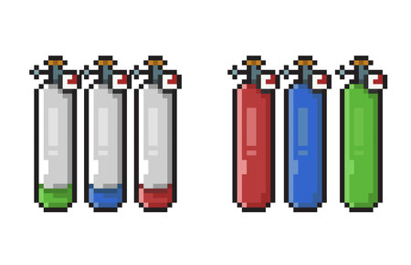 Set of 8-bit pixel art gas tube isolated on white background.のイラスト素材