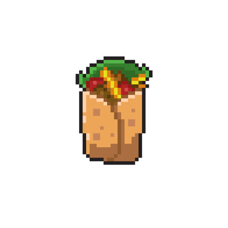Taco pixel art icon. Fast food vector illustration isolated on white backgroundのイラスト素材