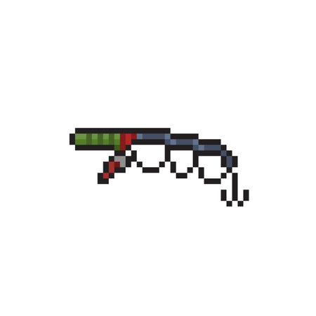 Pixel art fishing rod isolated on white background. Vector illustration in retro style.のイラスト素材