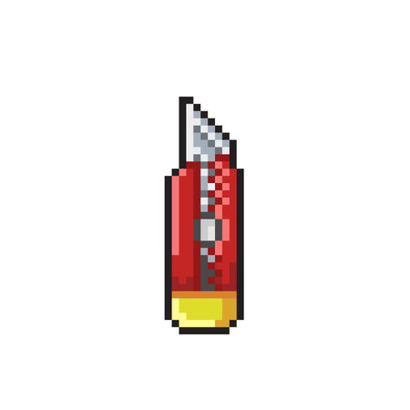 Vector pixel art cutter knife. Isolated object on white background. Pixel art illustration.のイラスト素材