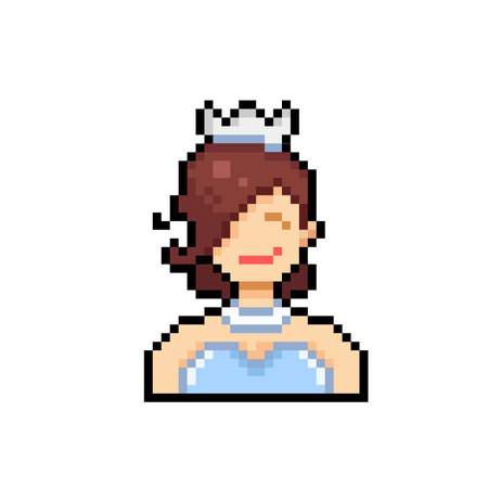 women wearing gown and crown in pixel art styleのイラスト素材