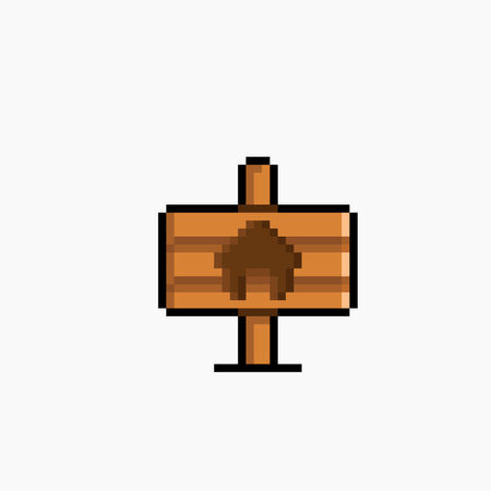 wooden signpost pixel art icon vector illustration design template isolated white backgroundのイラスト素材