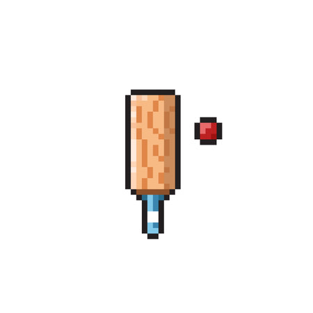 Cricket stick pixel art icon, vector illustration isolated on white background.のイラスト素材