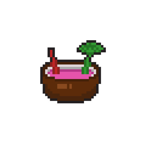 pixel art coconut cocktail isolated on white background. pixel art illustration.のイラスト素材