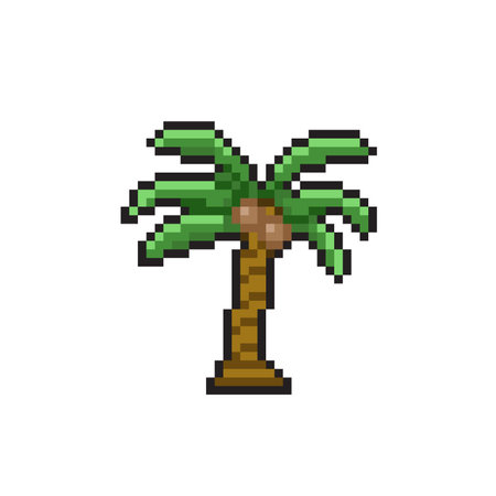 pixelated coconut tree on a white background. vector illustration. pixel artのイラスト素材