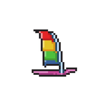 Colorful pixel art windsurfing isolated on white background. Vector illustrationのイラスト素材