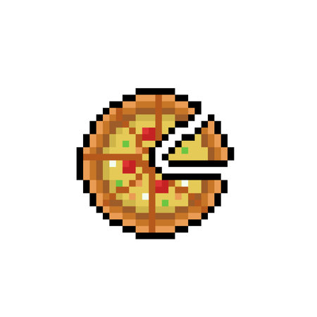 Pizza slice pixel art icon. Fast food symbol. Vector illustrationのイラスト素材