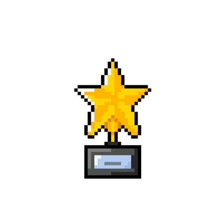Pixel art star award icon. Vector illustration isolated on white background.のイラスト素材