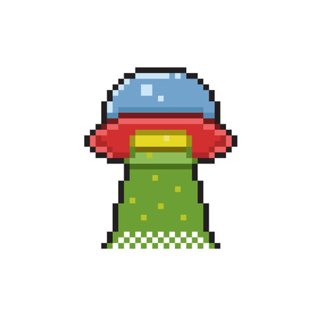 Pixel art green alien spaceship isolated on white background. Vector illustration.のイラスト素材