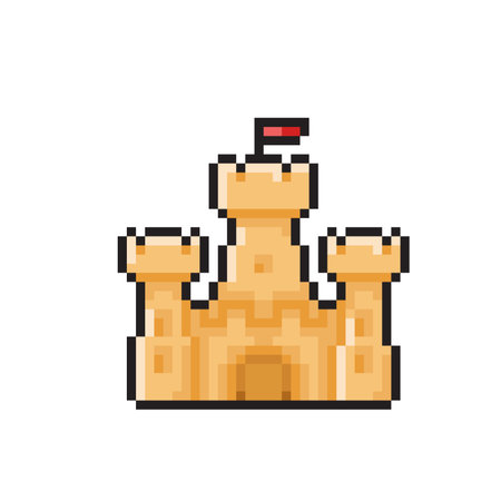 pixel art sand castle isolated on white background. pixelated gingerbread manのイラスト素材