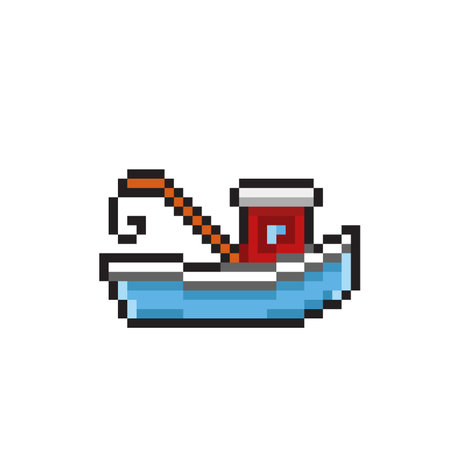 pixel art boat isolated on white background vector illustration. pixel art boatのイラスト素材