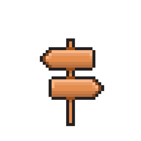 Pixel art wooden signpost icon. Vector illustration isolated on white background.のイラスト素材