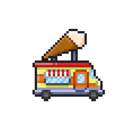 Pixel ice cream truck. Pixel art retro car. Vector illustration.のイラスト素材