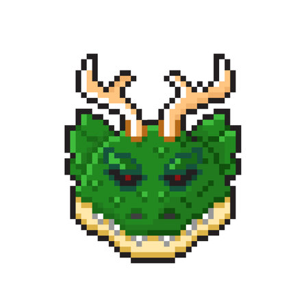 Isolated pixel art dragon head on a white background. Vector illustrationのイラスト素材