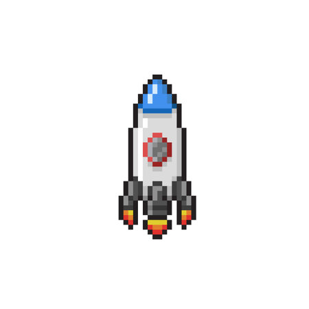 Space rocket pixel art icon, vector illustration isolated on white background.のイラスト素材