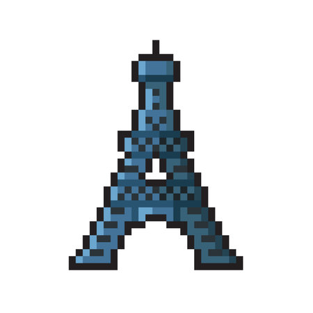 Vector pixel art eiffel tower. Isolated on white background.のイラスト素材