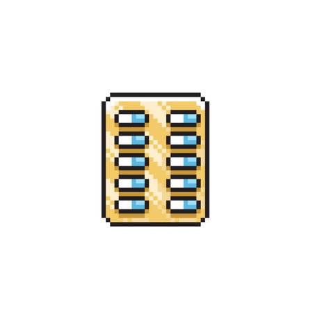 Pixel icon of medical pills in a flat style. Vector illustration.のイラスト素材