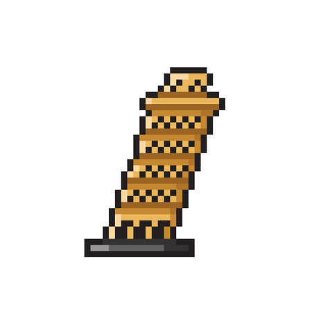 Pixel art pisa tower icon. Isolated on white background. Vector illustration.のイラスト素材